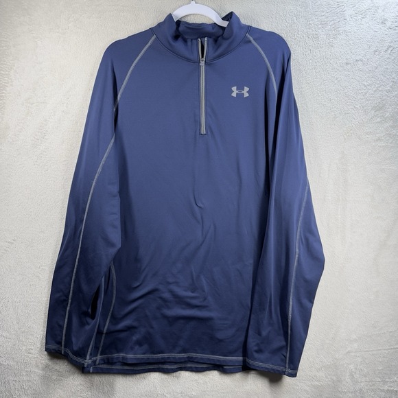 UNDER ARMOUR Coldgear Pullover 1/4 Zip Blue Long Sleeve Shirt Loose Fit Mens 2XL - Picture 1 of 7
